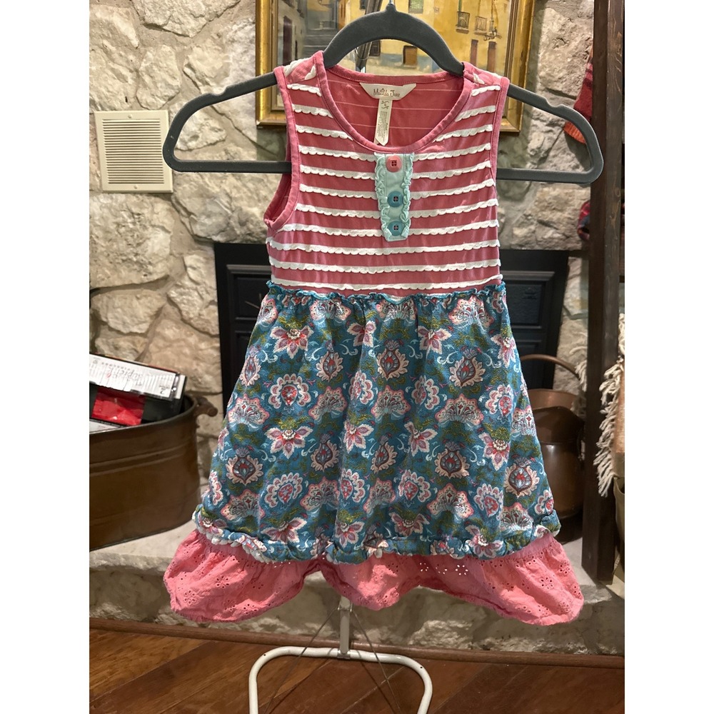 Matilda Jane Ruffled Floral Dress Girls Size‎ 6 Pink White Striped Skirt Bottom